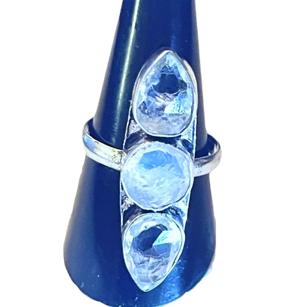 New Artisan Purple Natural Amethyst Quartz Stone 925 Sterling Silver 3 Tier Ring